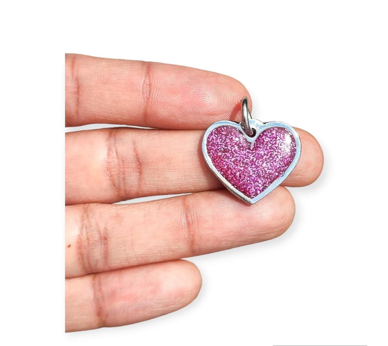 Placa de identificación corazón escarchado fucsia con borde