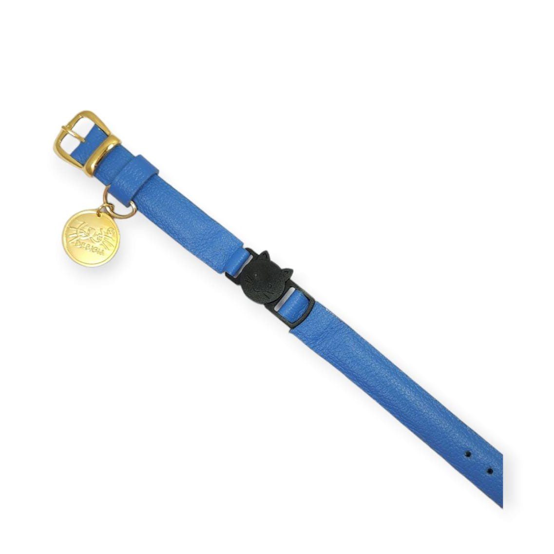 Collar antiahogo para gato en cuero azul zafiro - Imagen 2