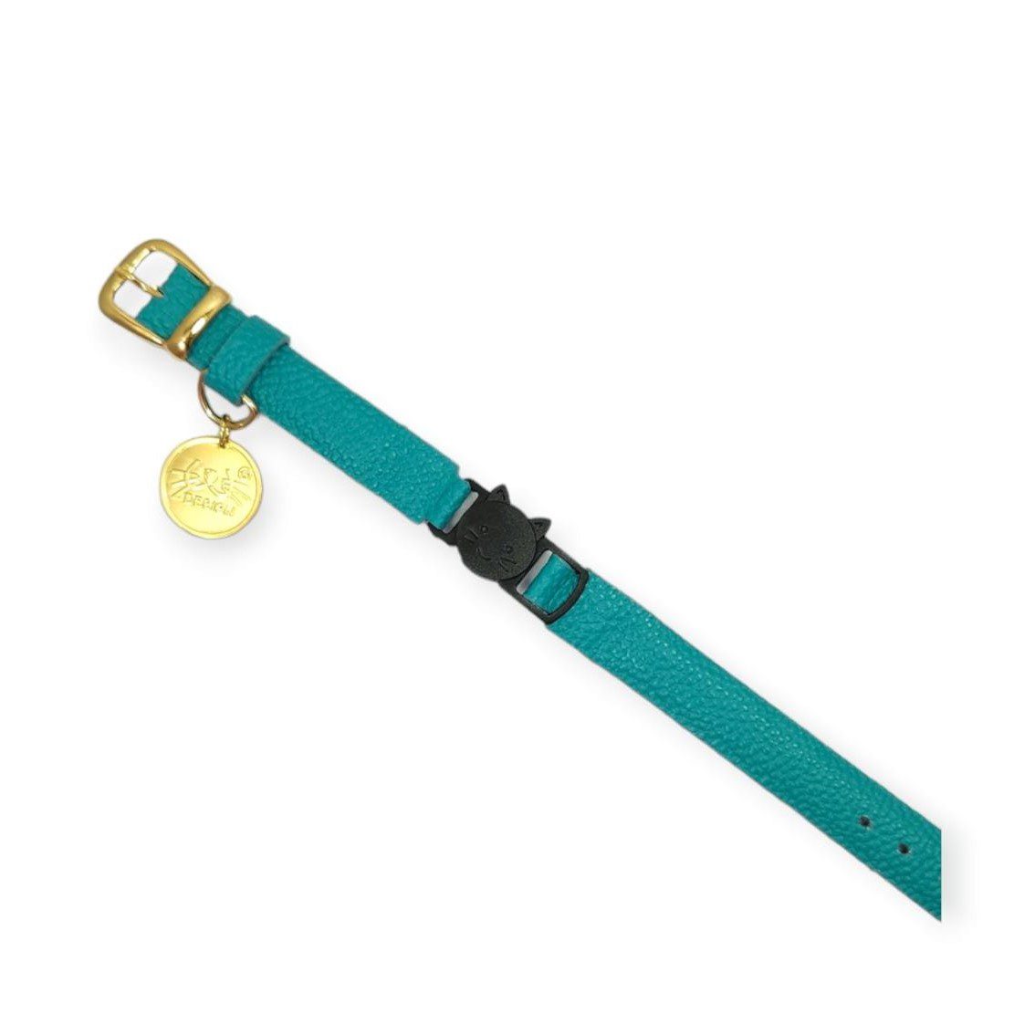 Collar antiahogo para gato en cuero azul marina granulado - Imagen 2