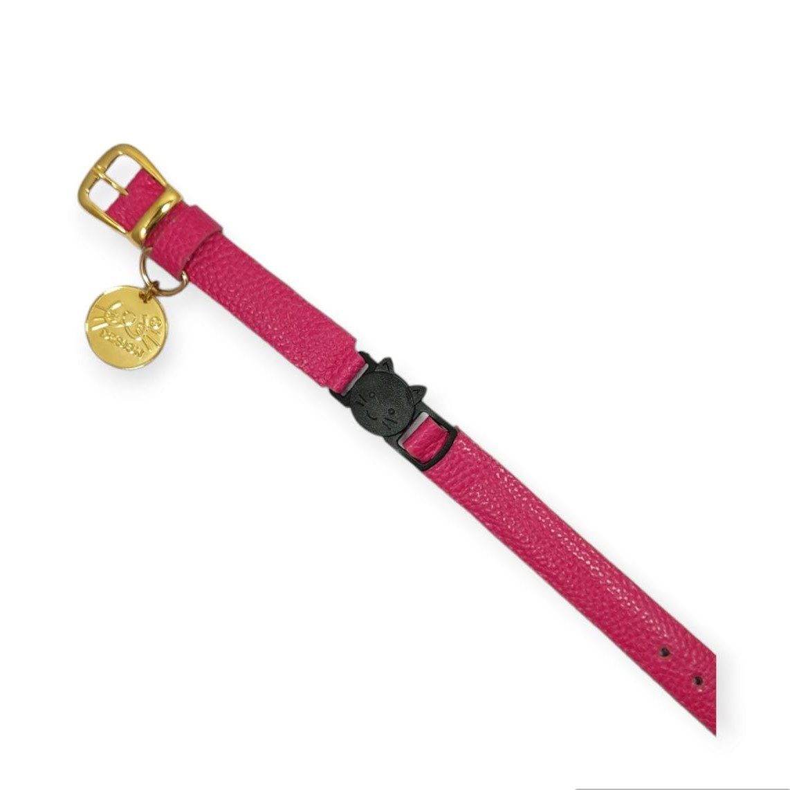 Collar antiahogo para gato en cuero fucsia granulado - Imagen 2