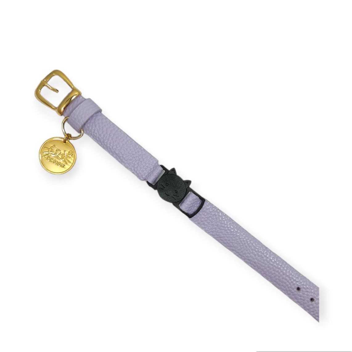 Collar antiahogo para gato en cuero lila granulado - Imagen 2