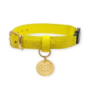 Collar antiahogo para gato en cuero amarillo limón granulado