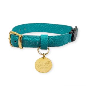 Collar antiahogo para gato en cuero azul marina granulado