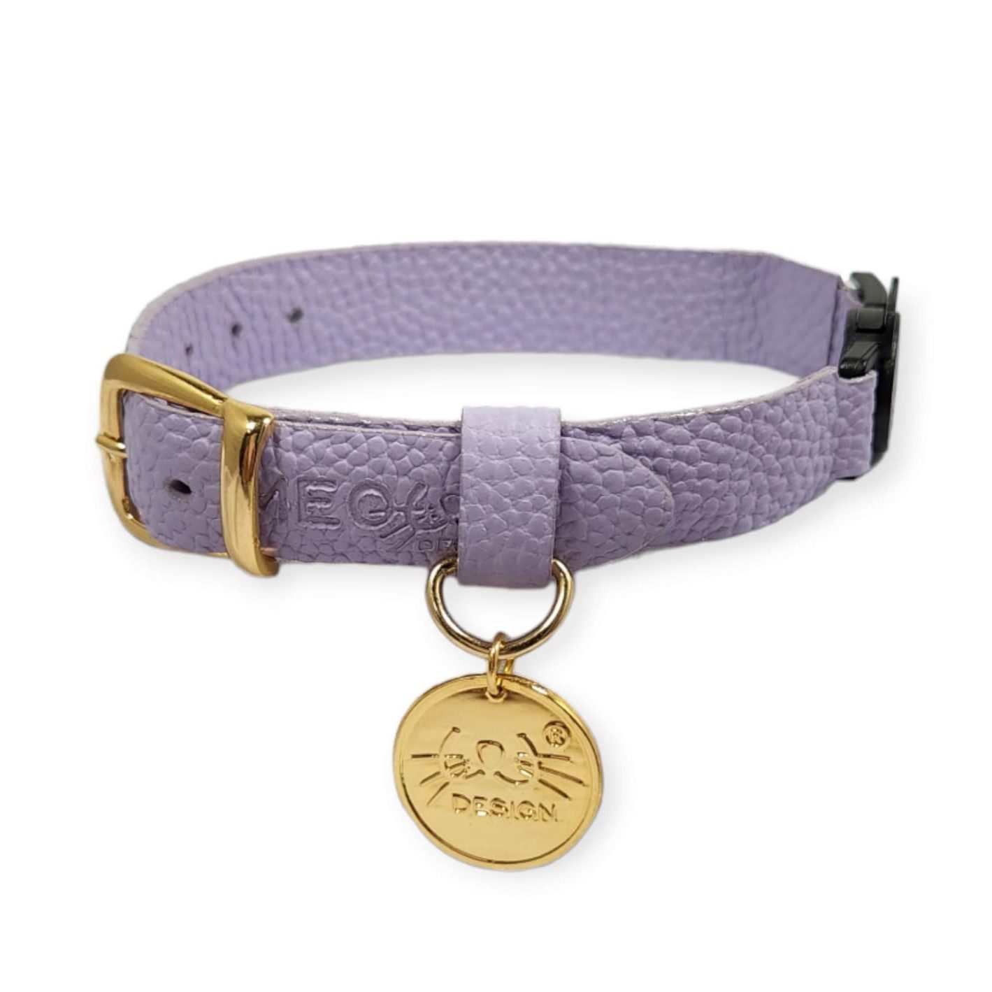 Collar antiahogo para gato en cuero lila granulado