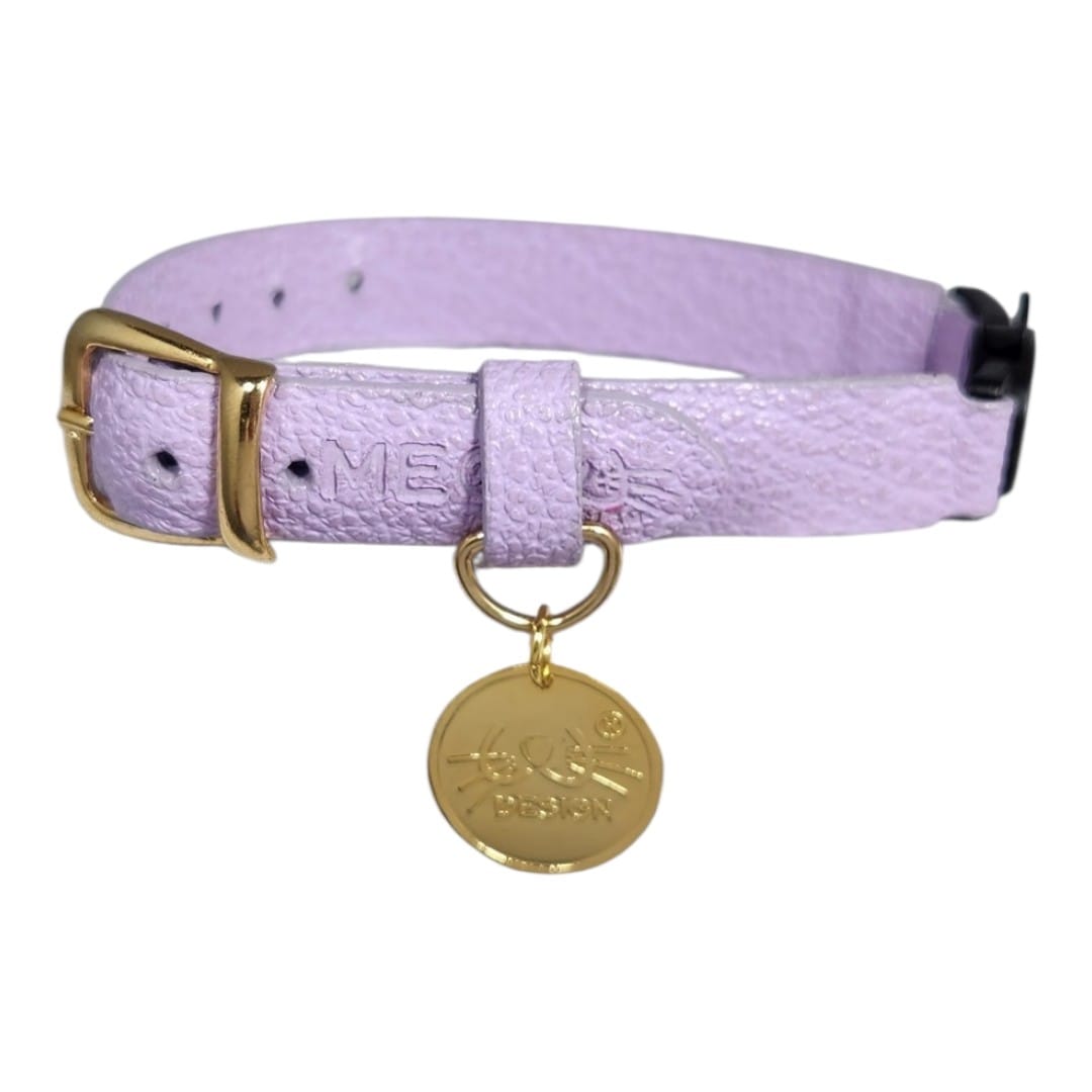 Collar antiahogo para gato en cuero lila granulado - Imagen 2