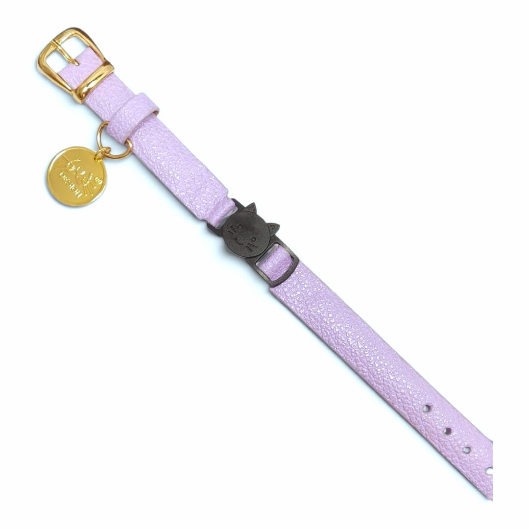 Collar antiahogo para gato en cuero lila granulado - Imagen 3