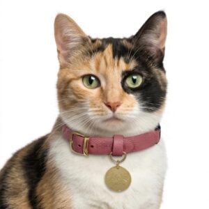 Collar antiahogo para gato en cuero rosa palo