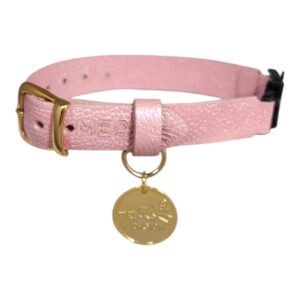 Collar antiahogo para gato en cuero rosa perla