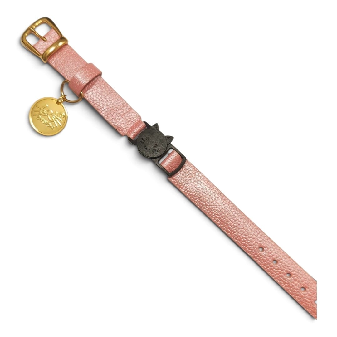 Collar antiahogo para gato en cuero rosa perla - Imagen 2