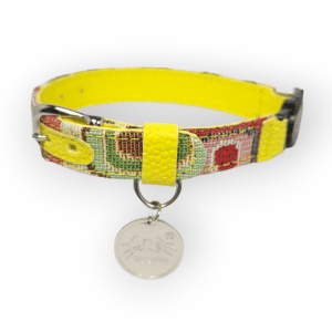 Collar antiahogo para gato en cuero étnico amarillo