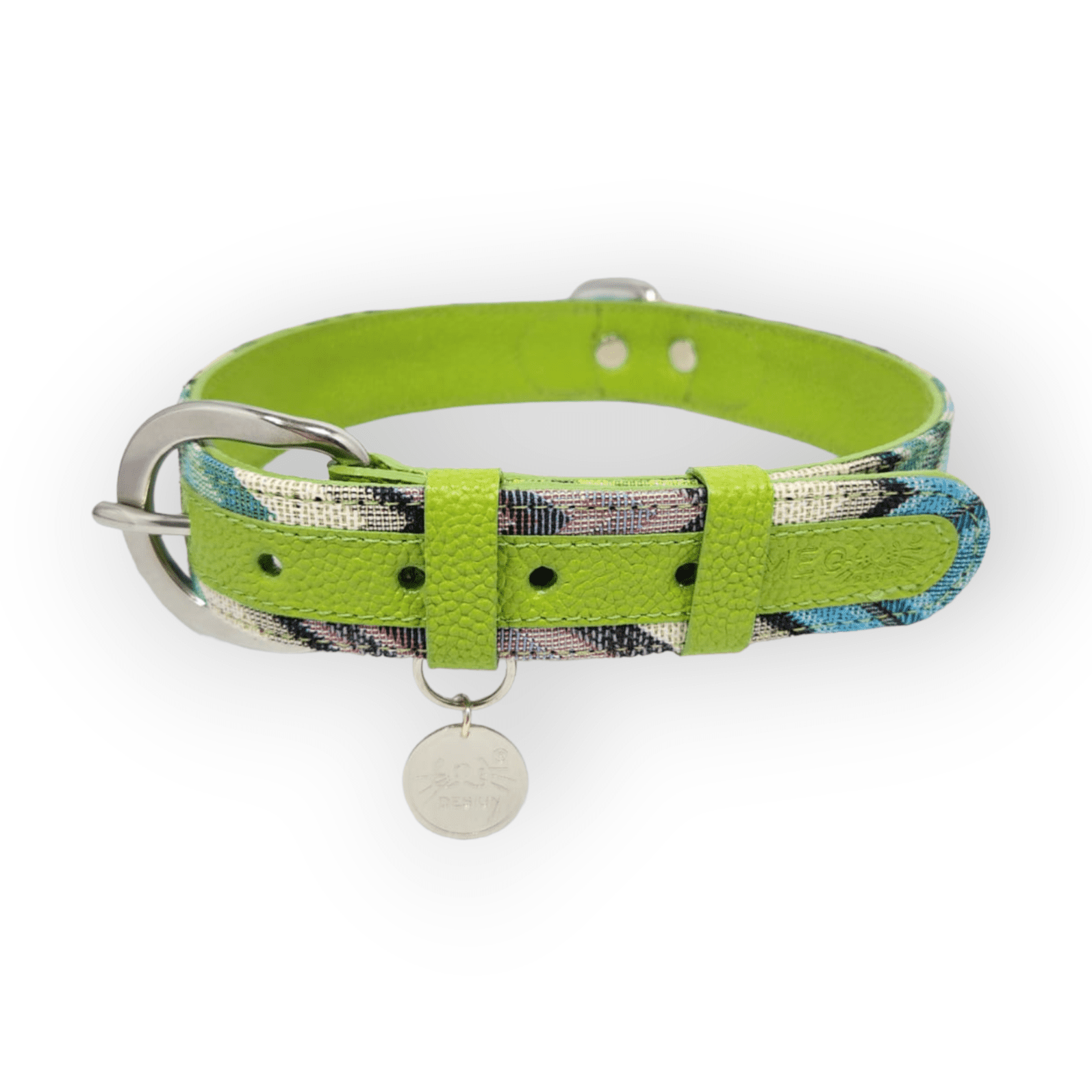 Collar para perro en cuero étnico verde