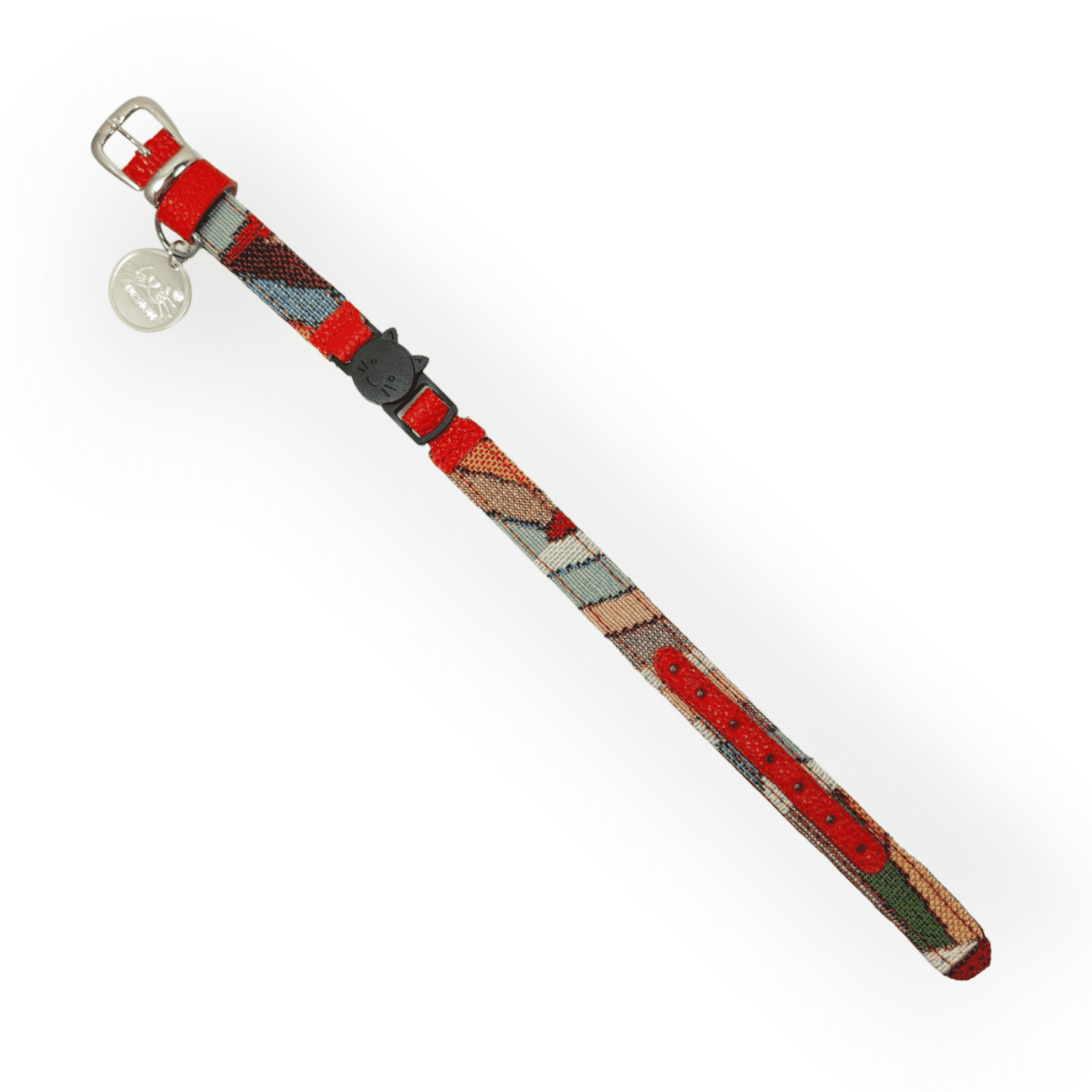 Collar antiahogo para gato en cuero étnico rojo - Imagen 2