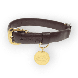 Collar antiahogo para gato en cuero sencillo café