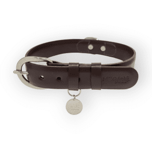 Collar para perro en cuero sencillo cafe