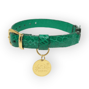 Collar antiahogo para gato en cuero verde serpiente