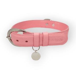 Collar para perro en cuero rosa granulado