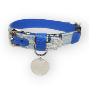 Collar antiahogo para gato en cuero étnico azul