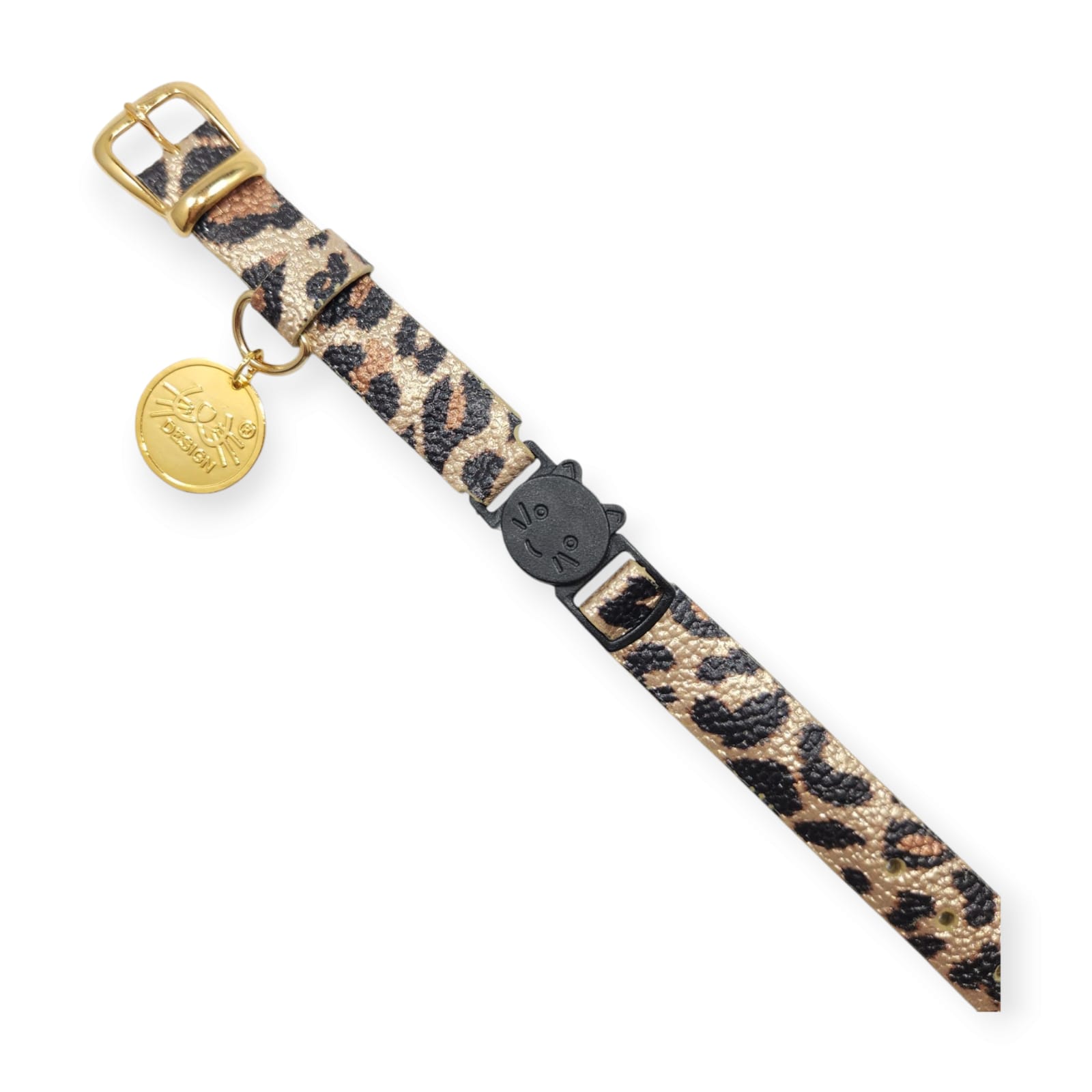 Collar antiahogo para gato en cuero animal print - Imagen 2